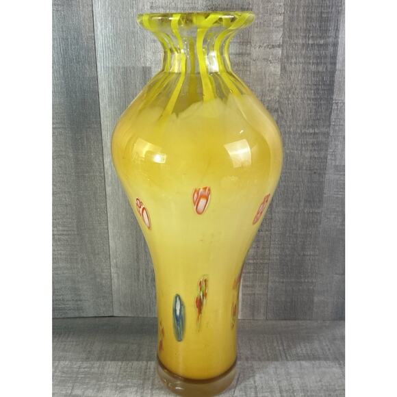 Handmade Other - VTG Murano Glass Sunburst Vase Italy Yellow And Orange Heavy Art Deco